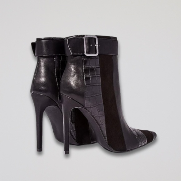 Tori Stiletto Boots Pointed Toe Glossy Croc Panel Zipper Black Women’s 7.5 NWT - Picture 2 of 14